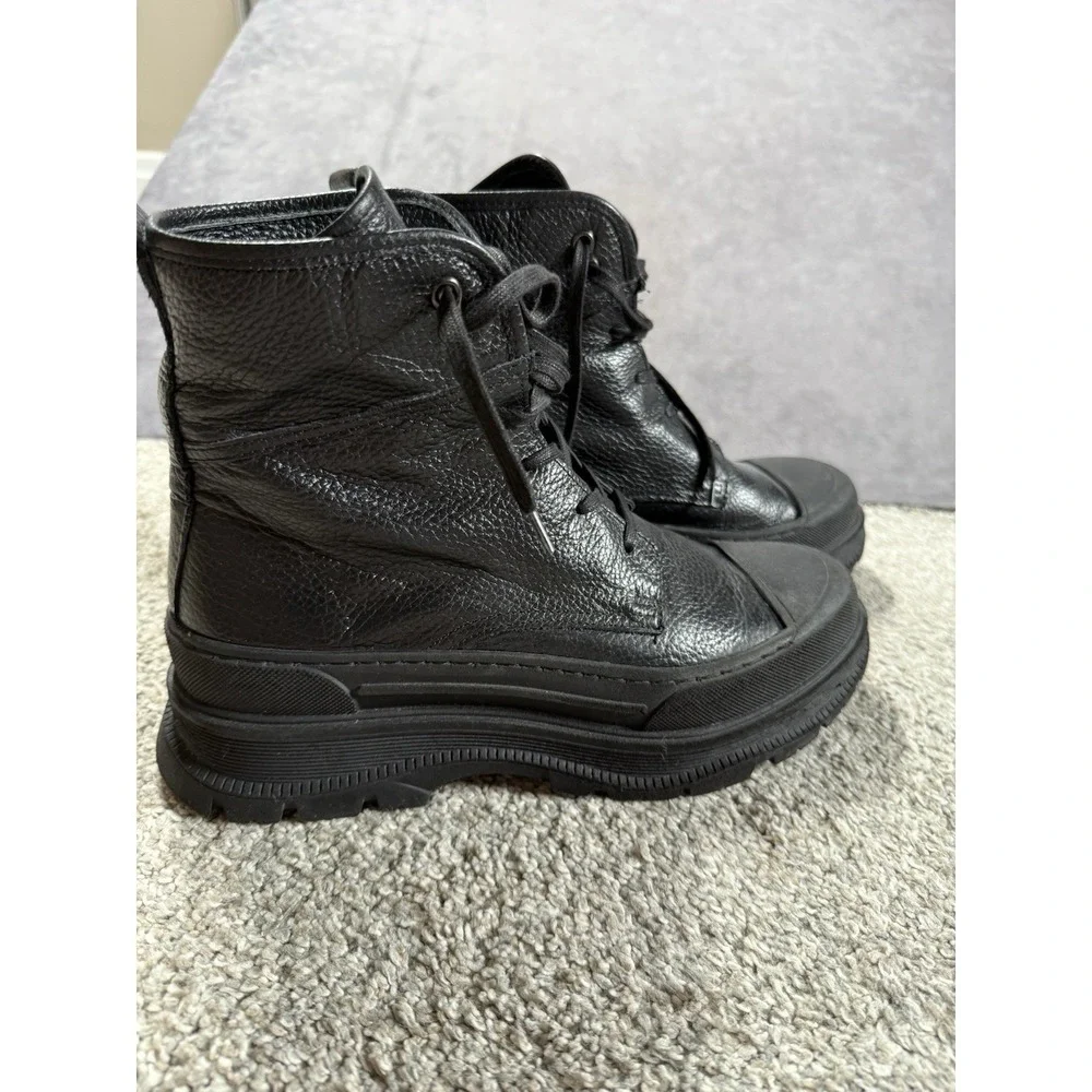 AllSaints Black Leather Combat Boots Platform Lug Sole Mens Black